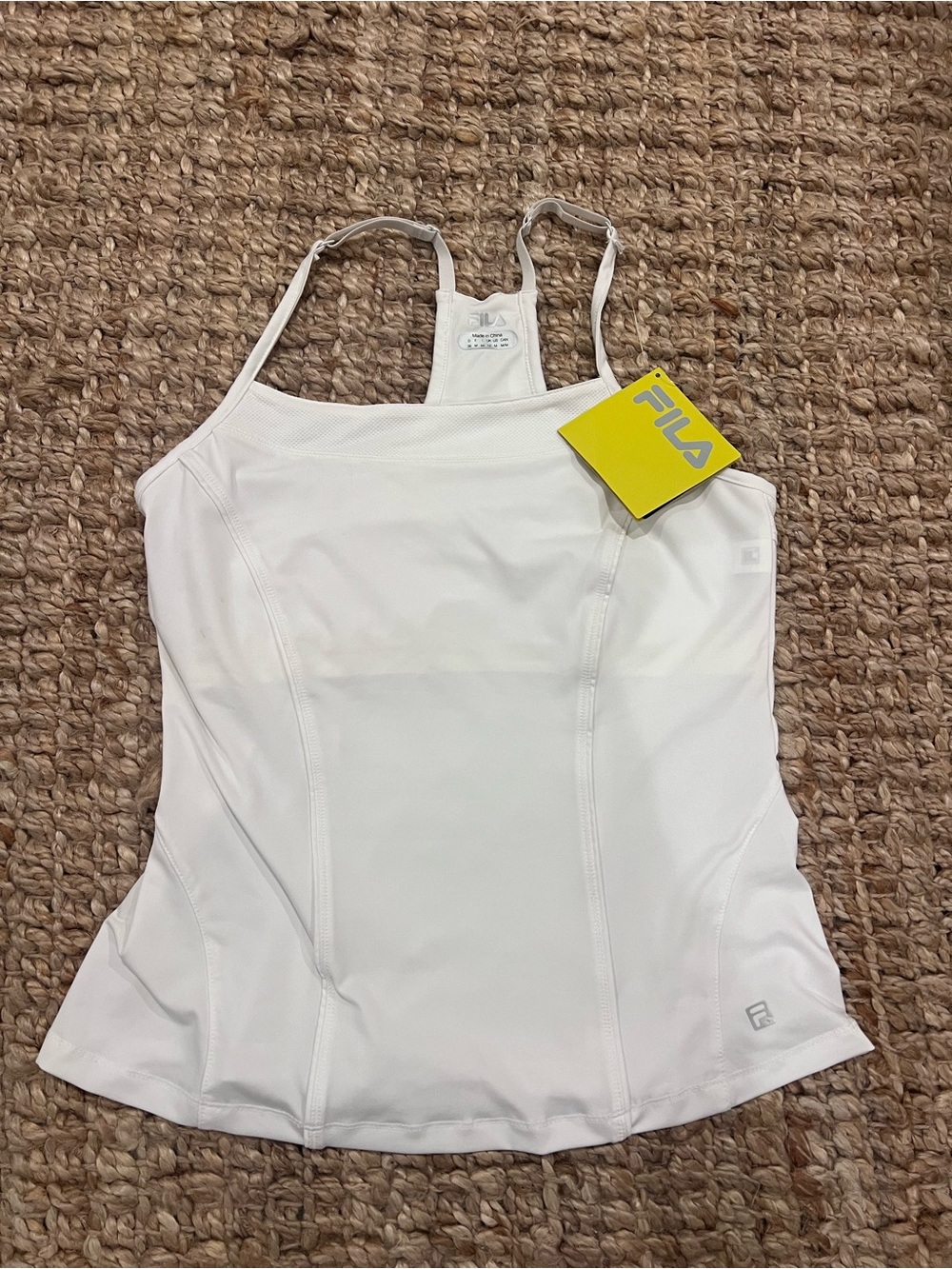 Fila Women's White Performance Camisole Tank with Built In Bra Activewear M